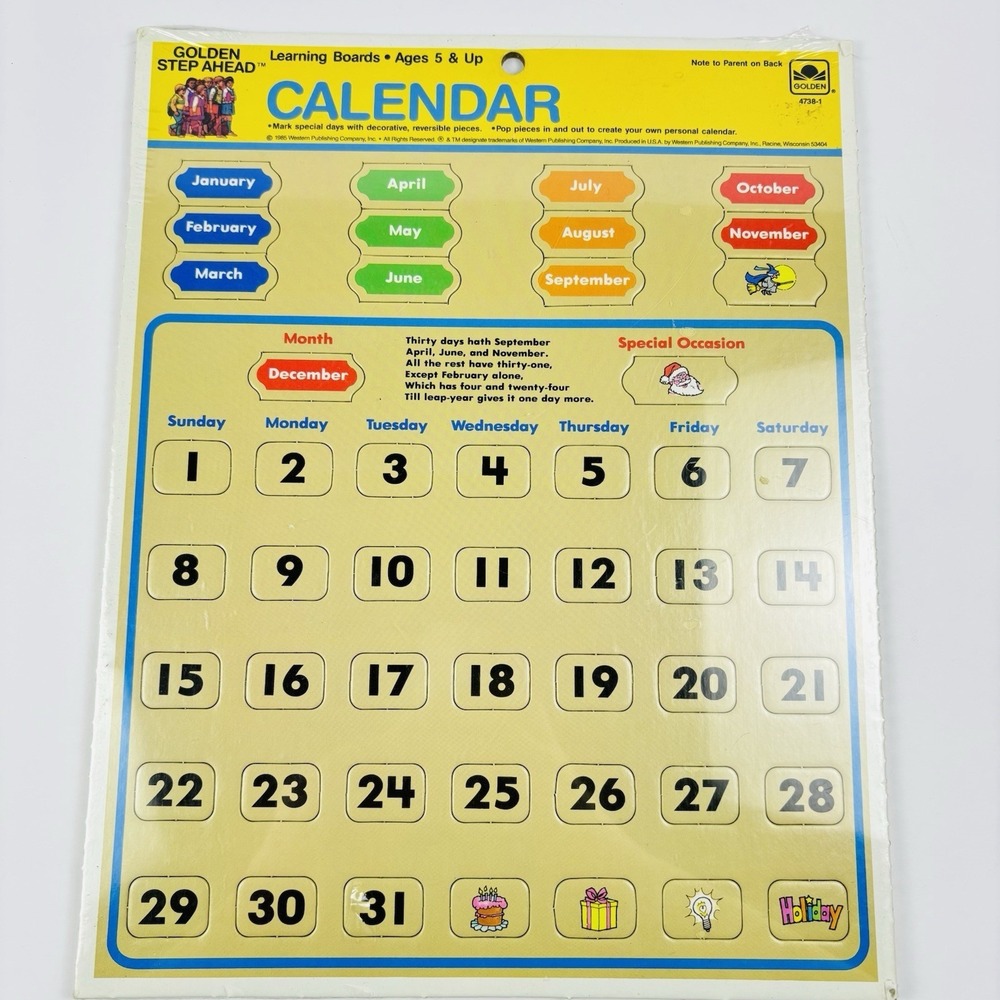 1985 Golden Step Ahead School Classroom Calendar Learning Board Retro 80's NEW